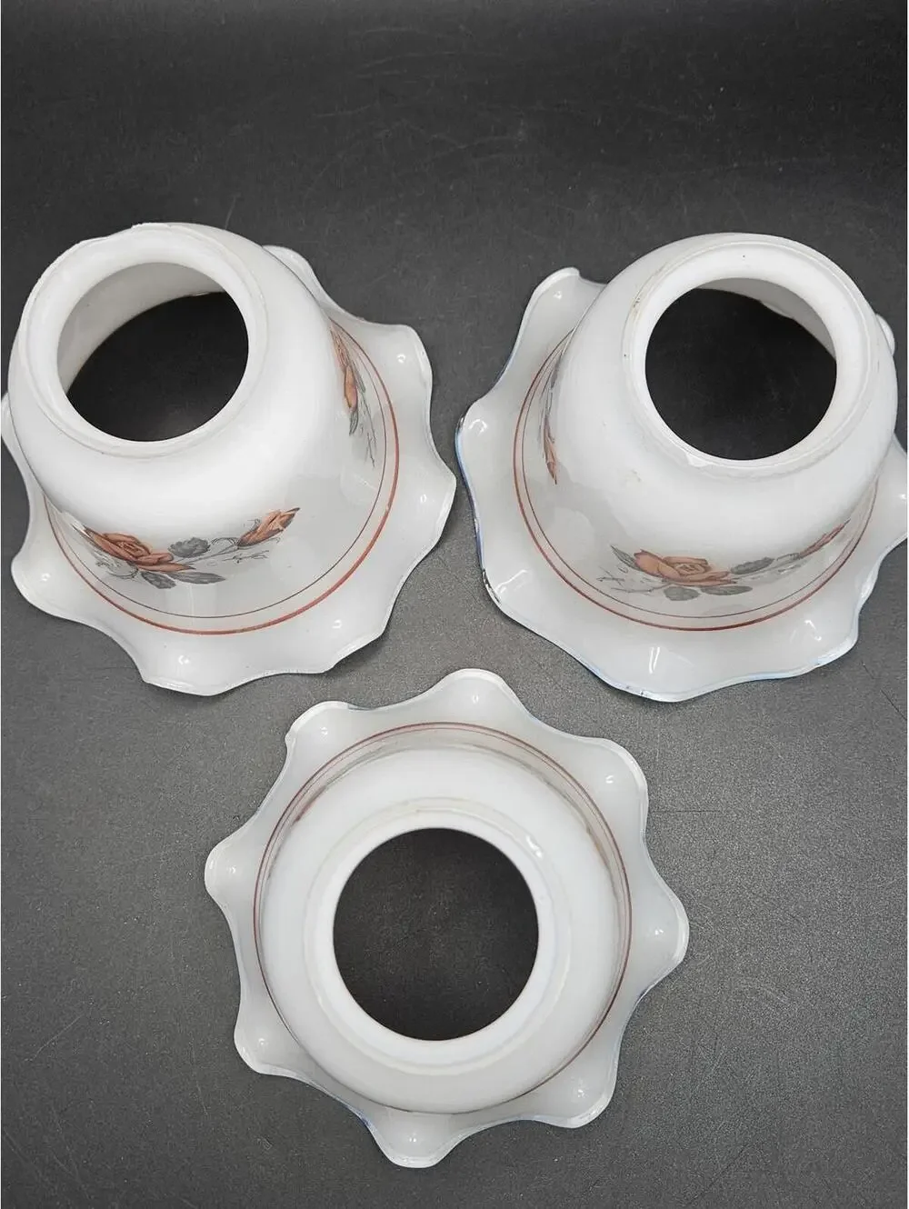 Set of 3 Vintage Gothic Floral Glass Lamp Shades Red Rose Black Grey 2 1/8